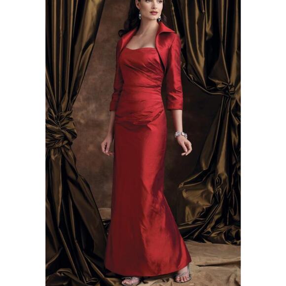 Montage Evening Mother Of The Bride Dress & Jacket Cherry Red Size 8 JL - Picture 1 of 13